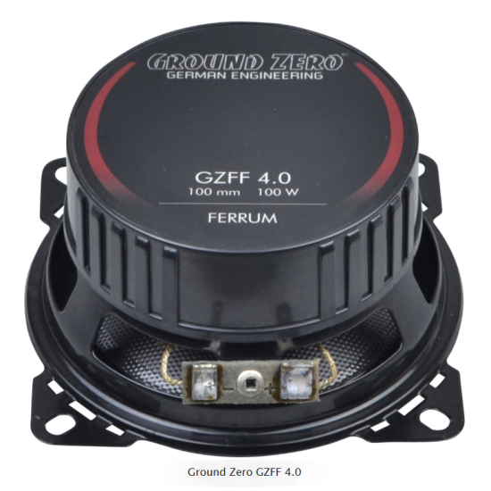 Ground Zero GZFF 4.0 2-drożne głośniki współosiowe o średnicy woofera 100 mm. Moc woofera 70 W RMS / 100 W